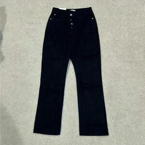 NWT weworewhat high rise black button front crossover straight leg jeans